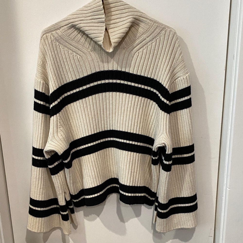 H&M Black and Cream Striped Turtleneck Sweater